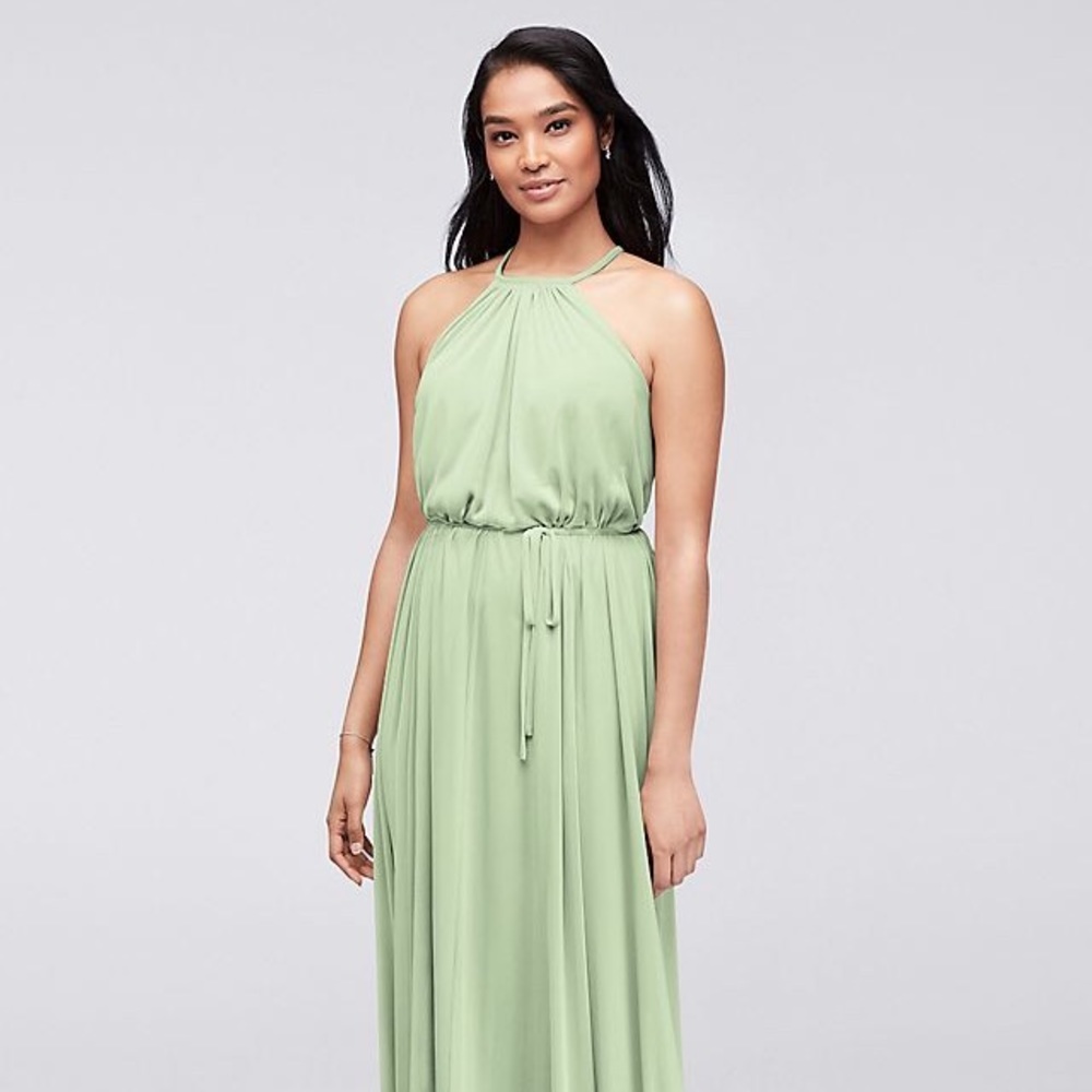 DAVID’S BRIDAL SOFT MESH HALTER DRESS